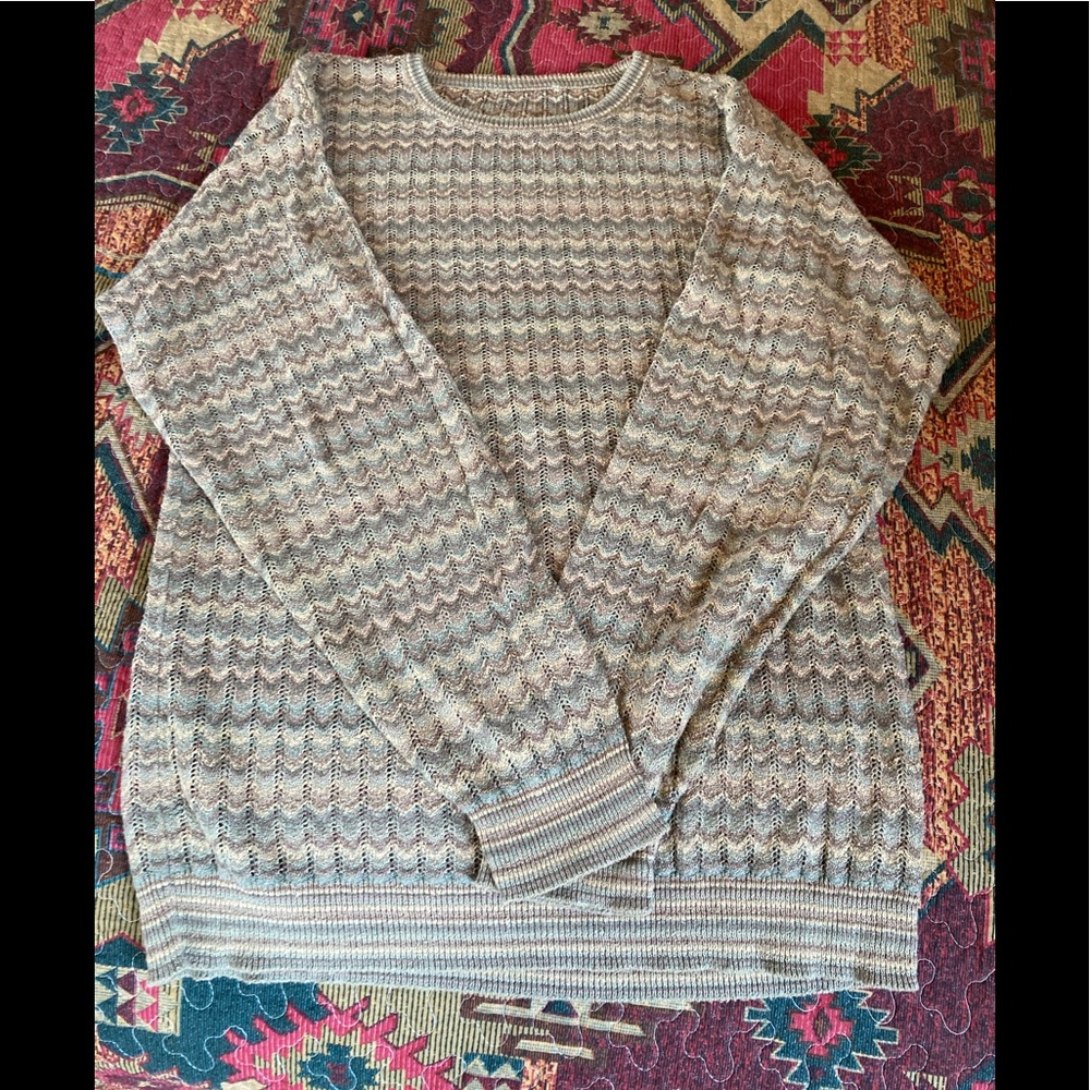 Men’s Green/Tan long sleeve pullover sweater, Sz M